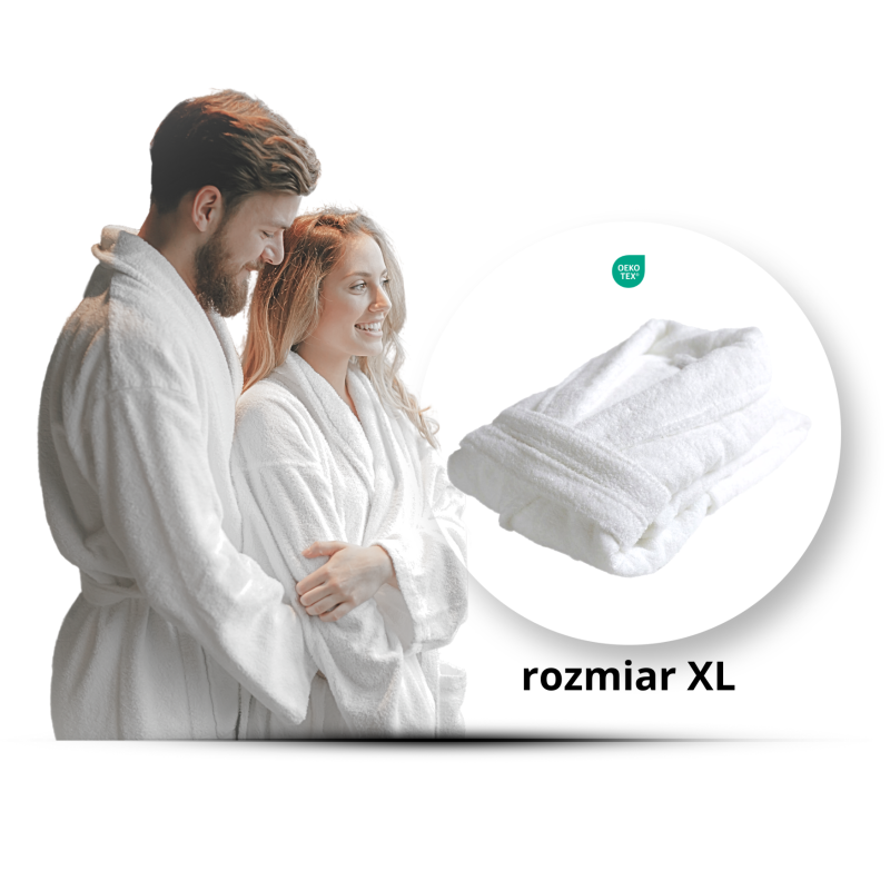 Szlafrok Biały Hotelowy Frotte 100% Bawełna z Kieszeniami Rozmiar XL