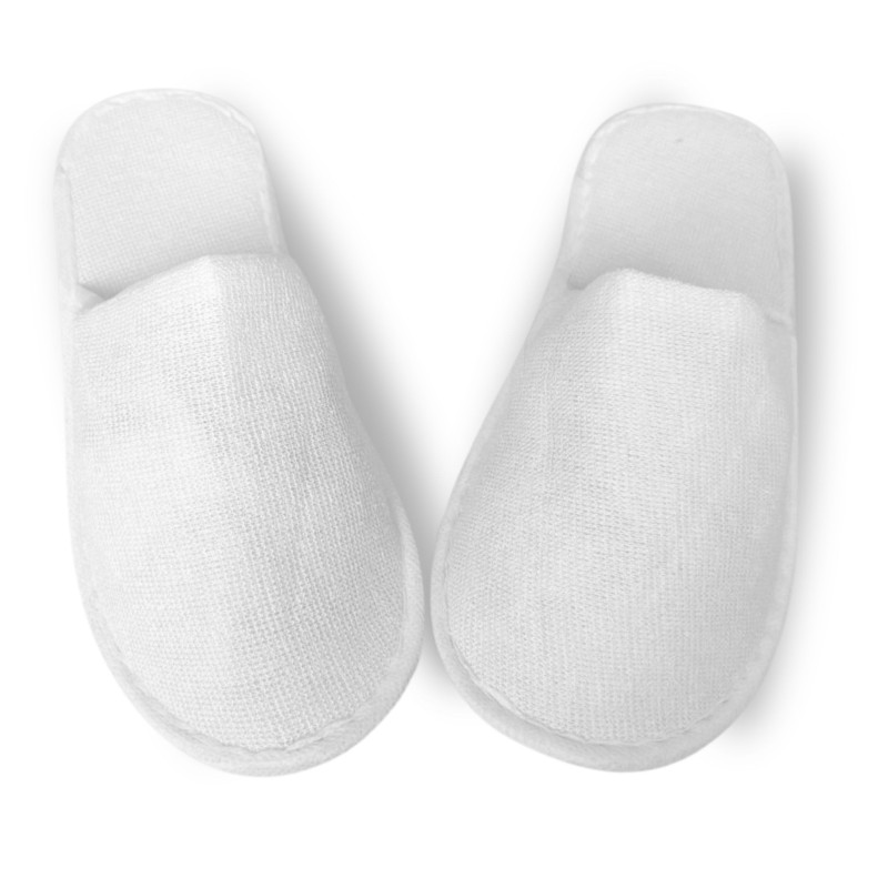 Kapcie Hotelowe Frotte w Eko Opasce 30cm Zakryte Białe Standard