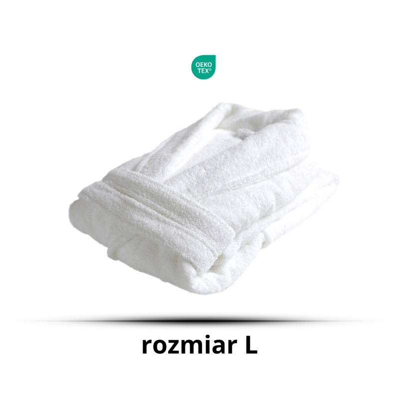 Szlafrok Biały Hotelowy Frotte 100% Bawełna z Kieszeniami Rozmiar L
