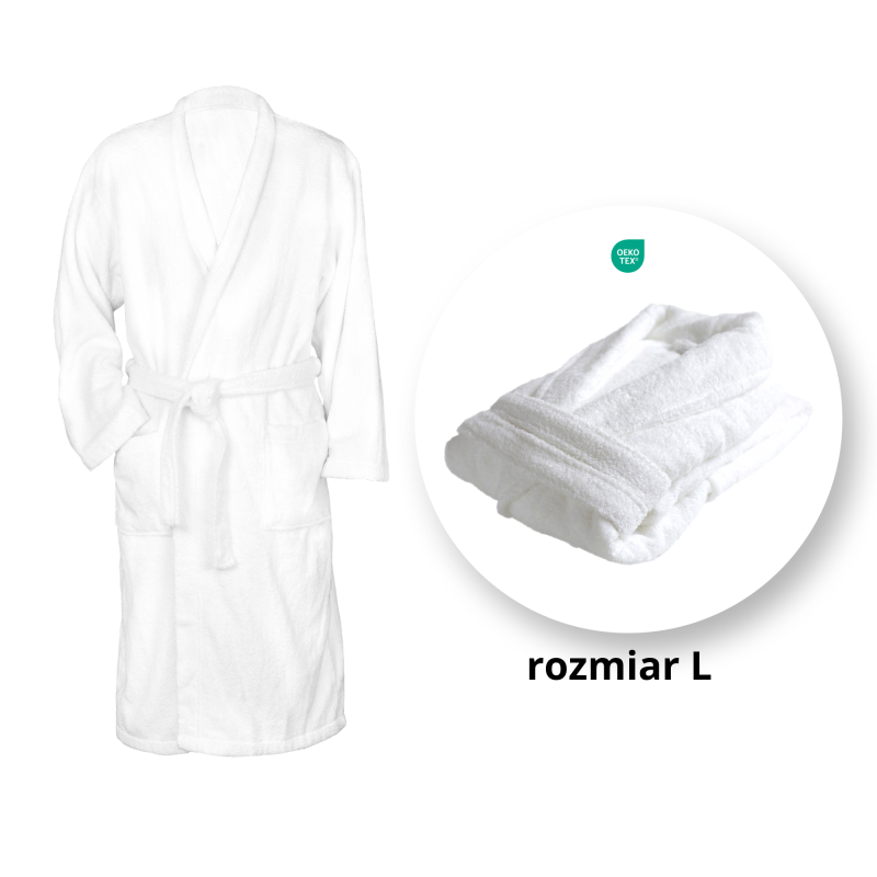 Szlafrok Biały Hotelowy Frotte 100% Bawełna z Kieszeniami Rozmiar L