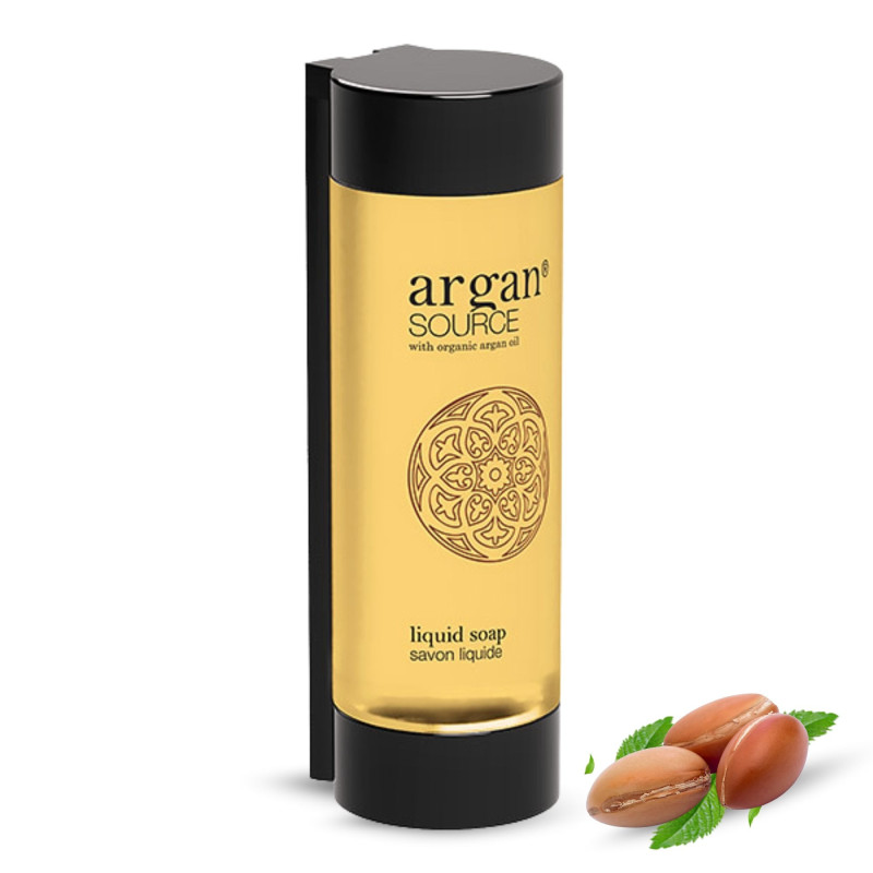 Argan Source / OLIVA czarny uchwyt na dozownik hotelowy wyciskany 320ml