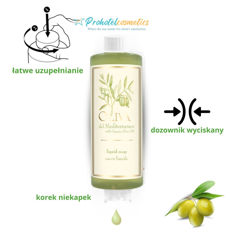 Mydło w płynie do rąk 320ml butelka wyciskana - Kosmetyki Hotelowe OLIVA