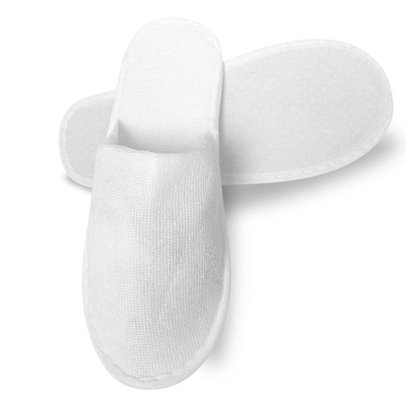 Kapcie Hotelowe Frotte w Eko Opasce 27cm Zakryte Białe Standard