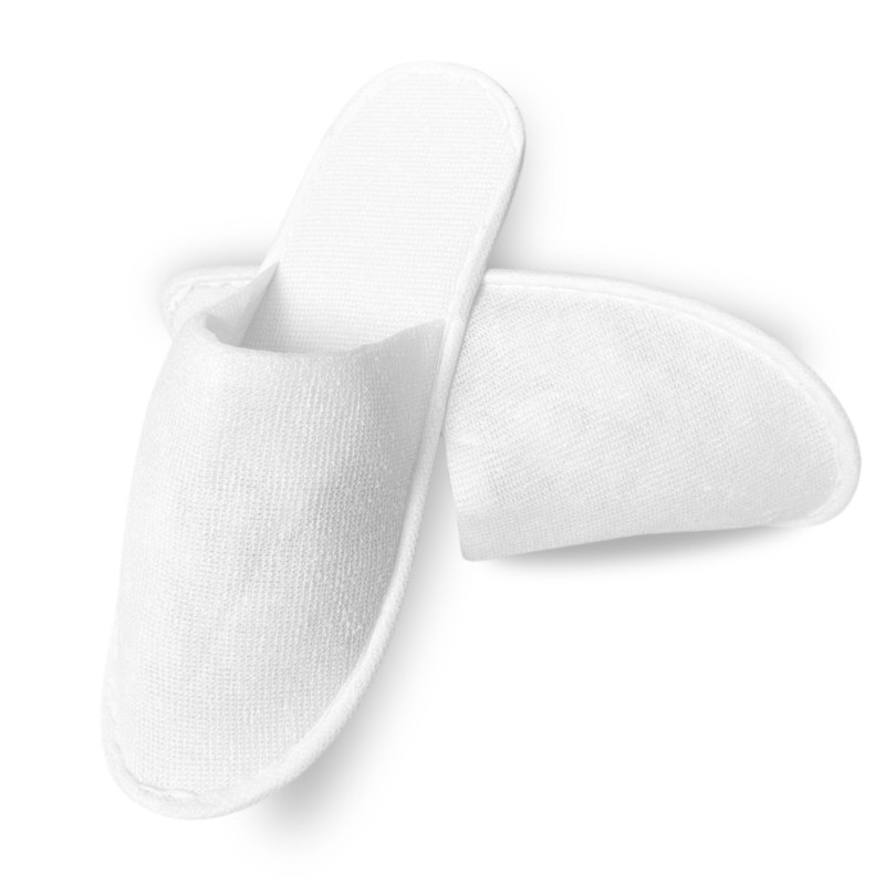 Kapcie Hotelowe Frotte w Eko Opasce 27cm Zakryte Białe Standard