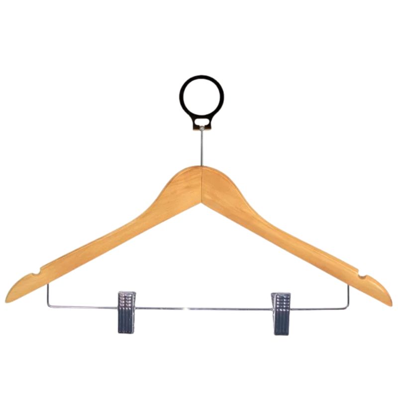 Hotelowy wieszak antykradzieżowy z klipsami drewniany