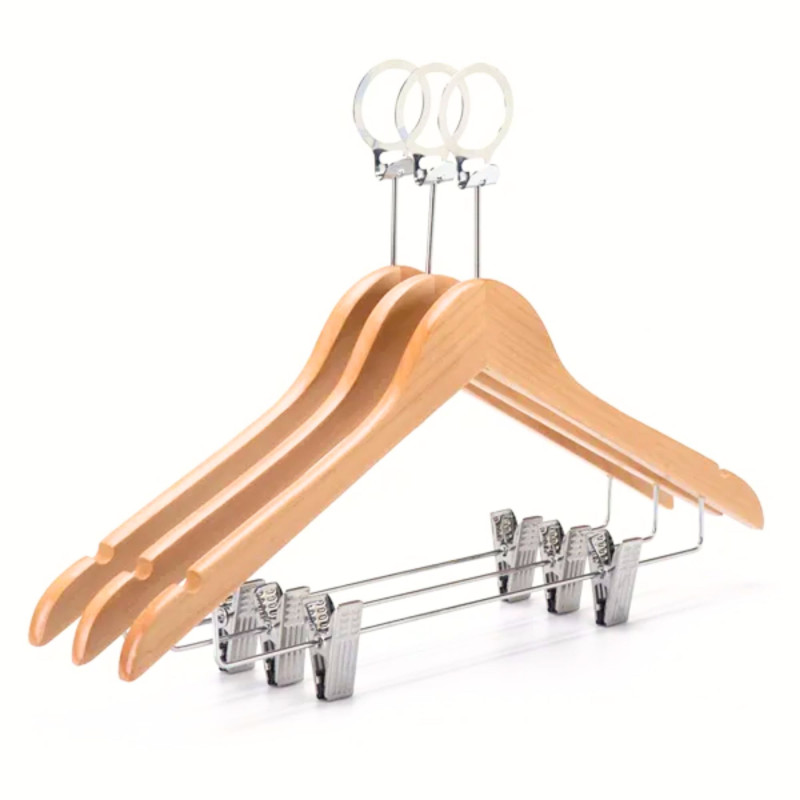 Hotelowy wieszak antykradzieżowy z klipsami drewniany