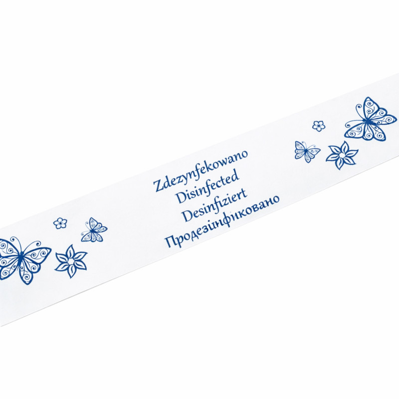 "Zdezynfekowano" Hotelowa opaska toaletowa - pasek na sedes 500 sztuk