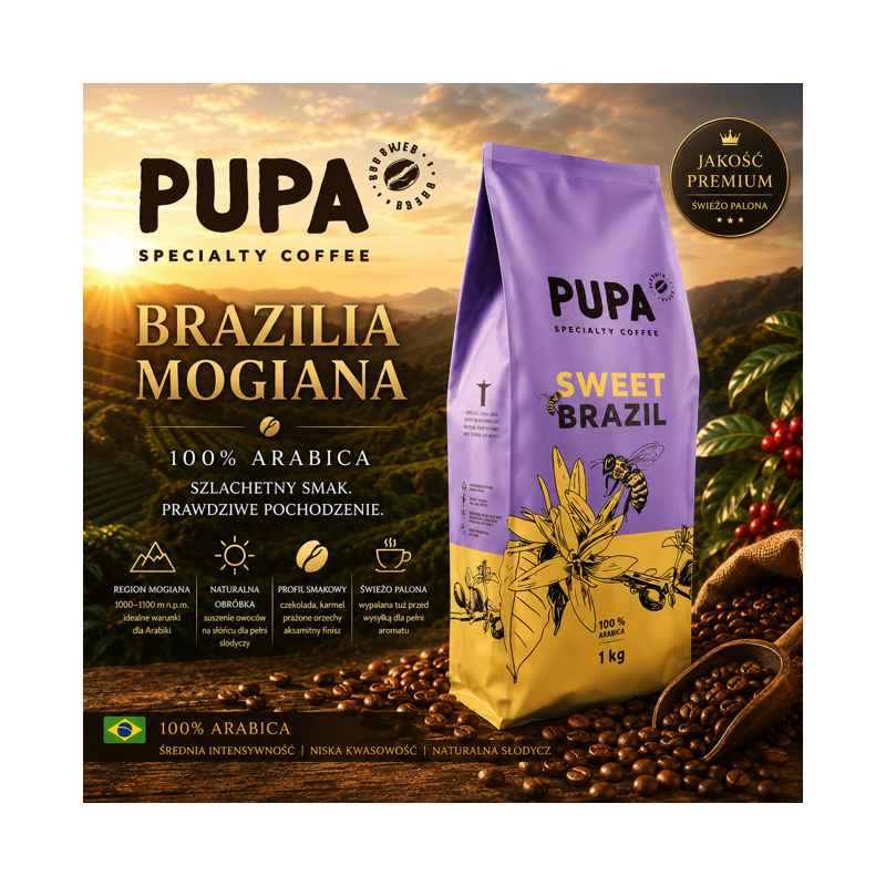 Kawa Ziarnista PUPA Brazylia Mogiana 1000g Sweet Brazil 100% Arabica