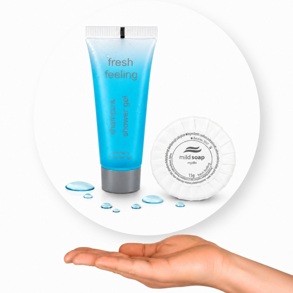 Kosmetyki Hotelowe Zestaw Szampon/Żel 2w1 30ml + Mydełko 15g 200 sztuk Fresh Feeling