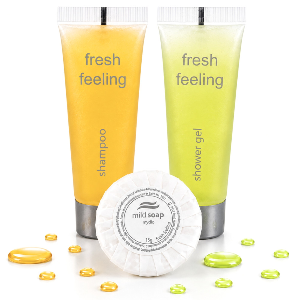 Kosmetyki Hotelowe Żel 30ml + Szampon 30ml + Mydełko 15g Zestaw 300 sztuk Fresh Feeling