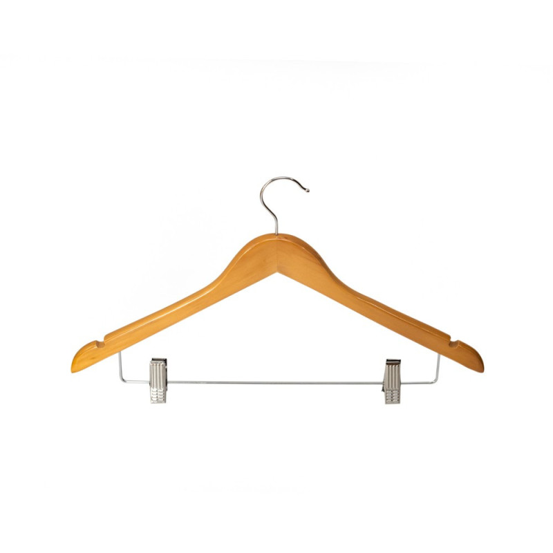 Wieszak drewniany na ubrania z klipsami hotelowy solidny