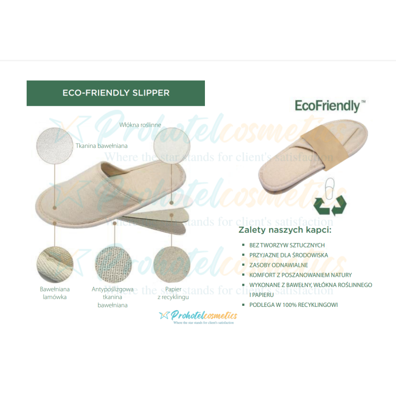 Kapcie hotelowe ekologiczne EcoFriendly zakryte 30cm